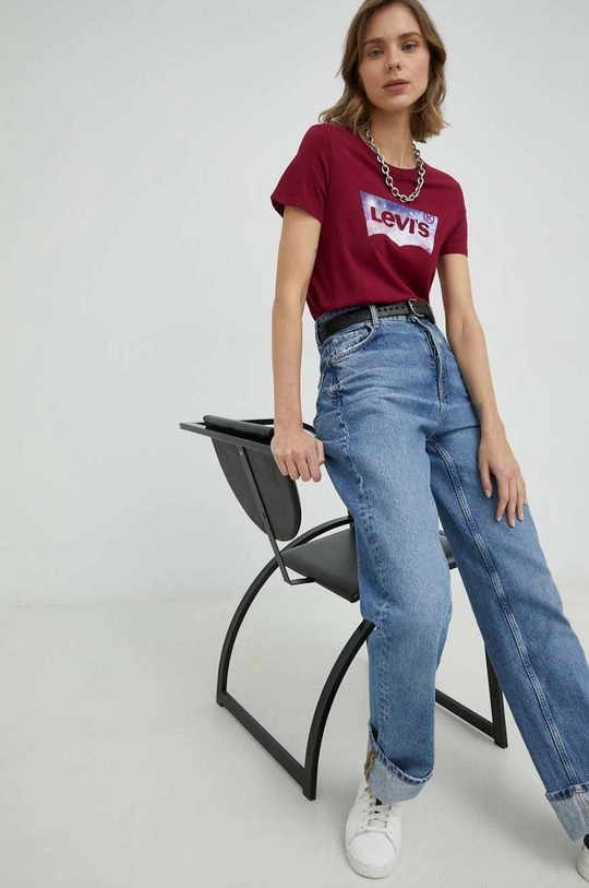 Pamučna majica Levi's bordo