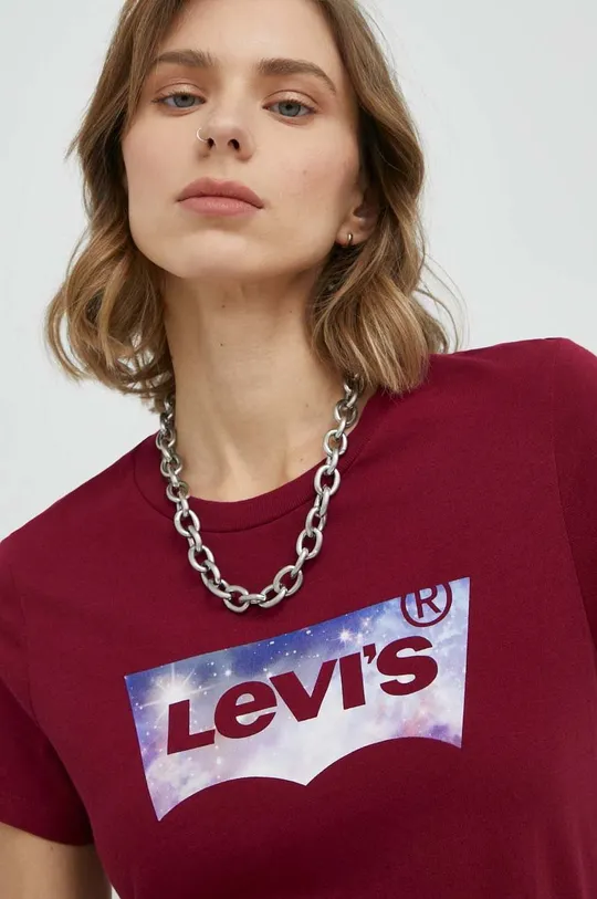 bordowy Levi's t-shirt bawełniany