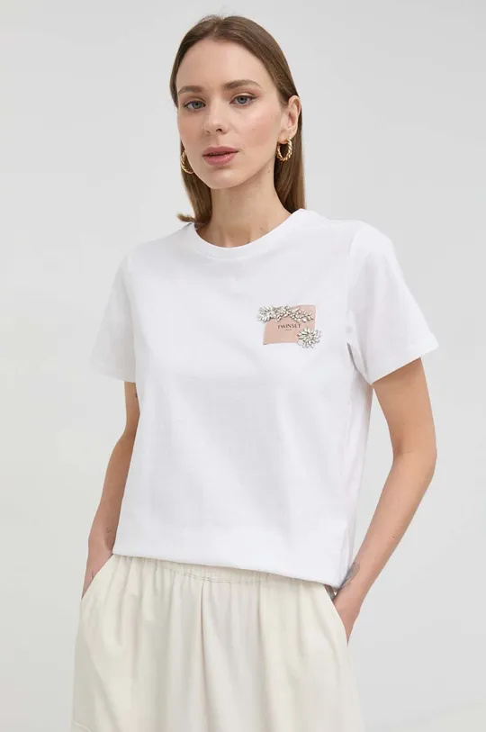 λευκό Βαμβακερό μπλουζάκι Twinset Γυναικεία