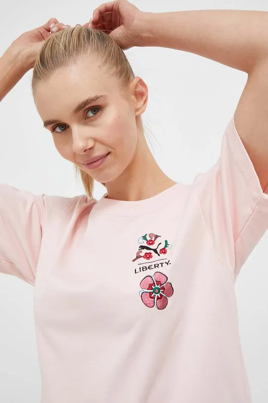różowy Puma t-shirt bawełniany X LIBERTY