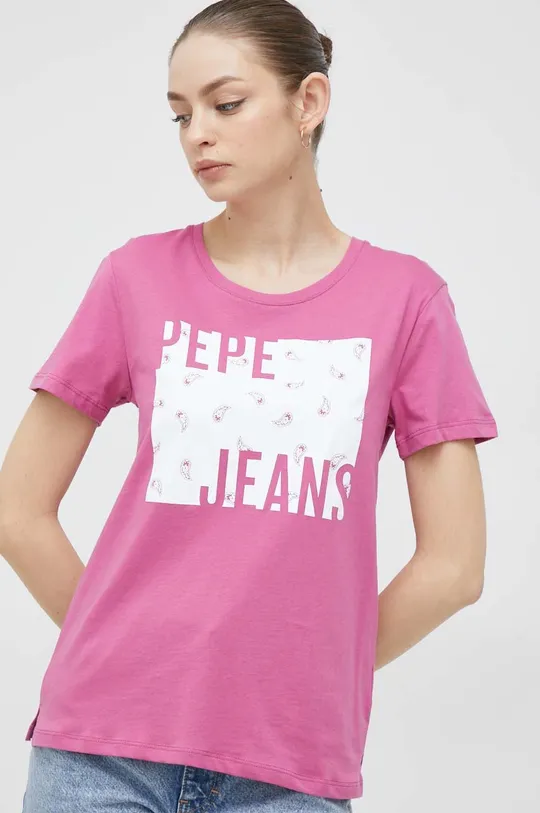 roza Bombažna kratka majica Pepe Jeans Lucie