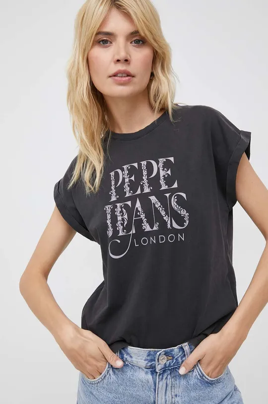 μαύρο Βαμβακερό μπλουζάκι Pepe Jeans Linda Γυναικεία