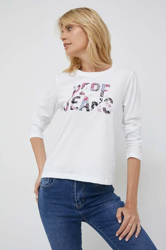 λευκό Βαμβακερή μπλούζα με μακριά μανίκια Pepe Jeans Luna Γυναικεία
