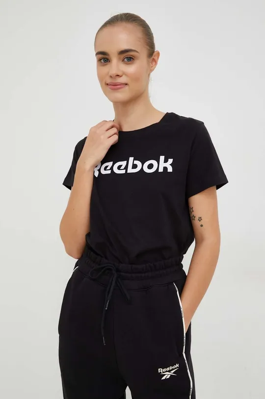czarny Reebok t-shirt bawełniany