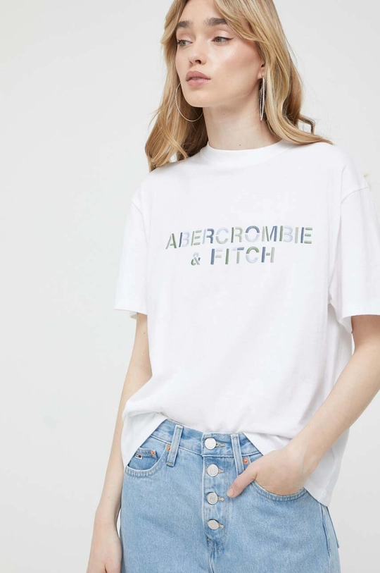 biały Abercrombie & Fitch t-shirt bawełniany