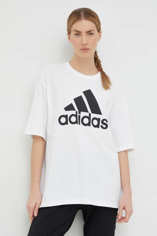 Bombažna kratka majica adidas bela