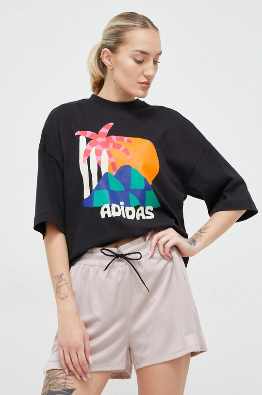 czarny adidas Performance t-shirt bawełniany FARM