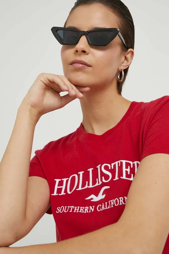 κόκκινο Βαμβακερό μπλουζάκι Hollister Co. Γυναικεία