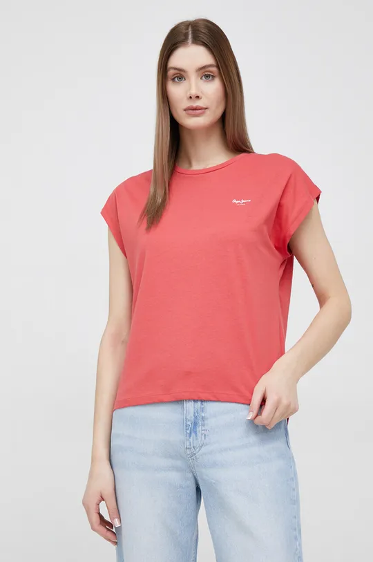 κόκκινο Βαμβακερό μπλουζάκι Pepe Jeans Bloom Γυναικεία