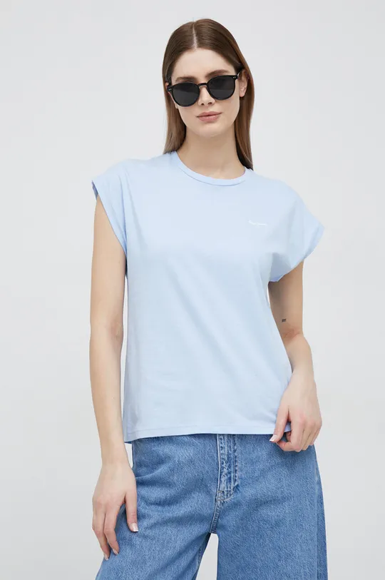 Бавовняна футболка Pepe Jeans Bloom блакитний