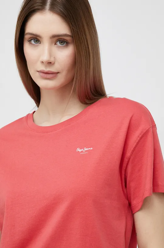 κόκκινο Βαμβακερό μπλουζάκι Pepe Jeans Wimani Γυναικεία