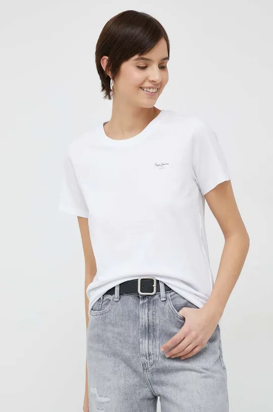 λευκό Βαμβακερό μπλουζάκι Pepe Jeans Wendy Chest Γυναικεία