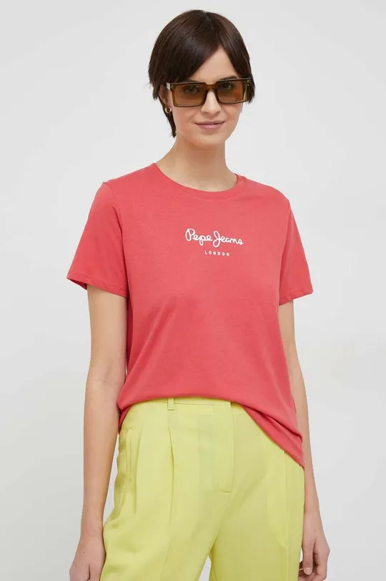 κόκκινο Βαμβακερό μπλουζάκι Pepe Jeans Wendy Γυναικεία