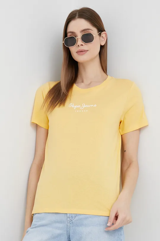 rumena Bombažna kratka majica Pepe Jeans Wendy Ženski