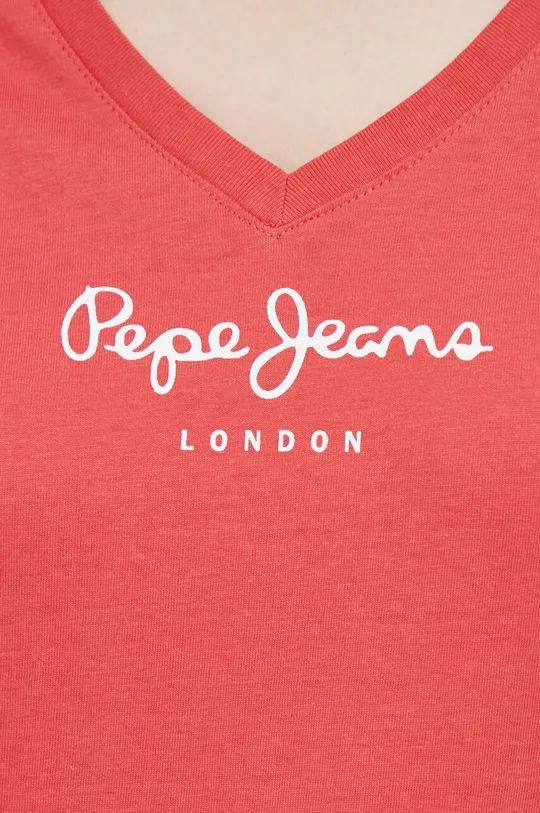 κόκκινο Βαμβακερό μπλουζάκι Pepe Jeans Wendy V Neck