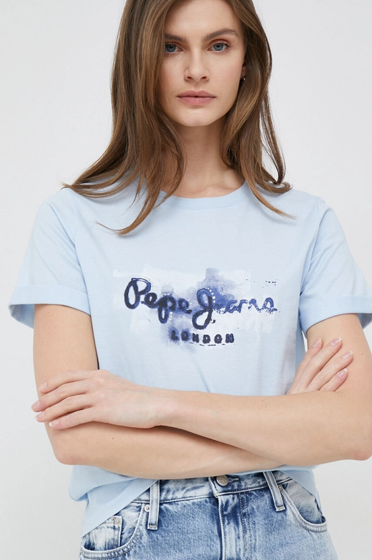 niebieski Pepe Jeans t-shirt bawełniany Goldie Damski