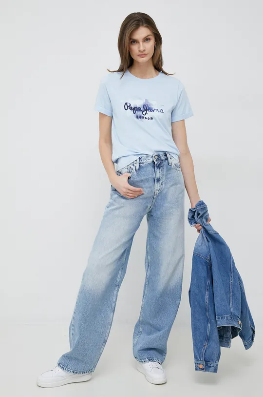 Βαμβακερό μπλουζάκι Pepe Jeans Goldie μπλε