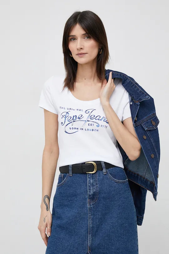 λευκό Βαμβακερό μπλουζάκι Pepe Jeans Mery Γυναικεία