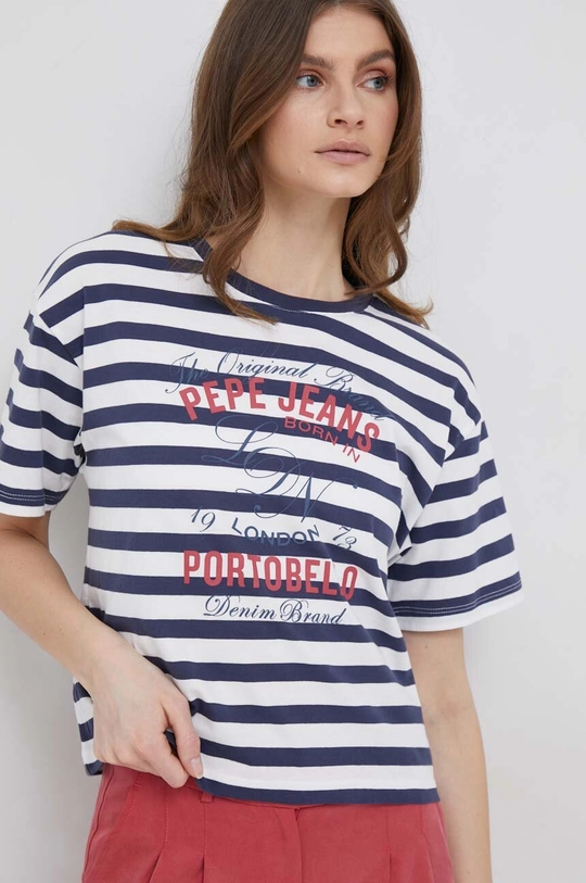 biały Pepe Jeans t-shirt bawełniany Navy Damski