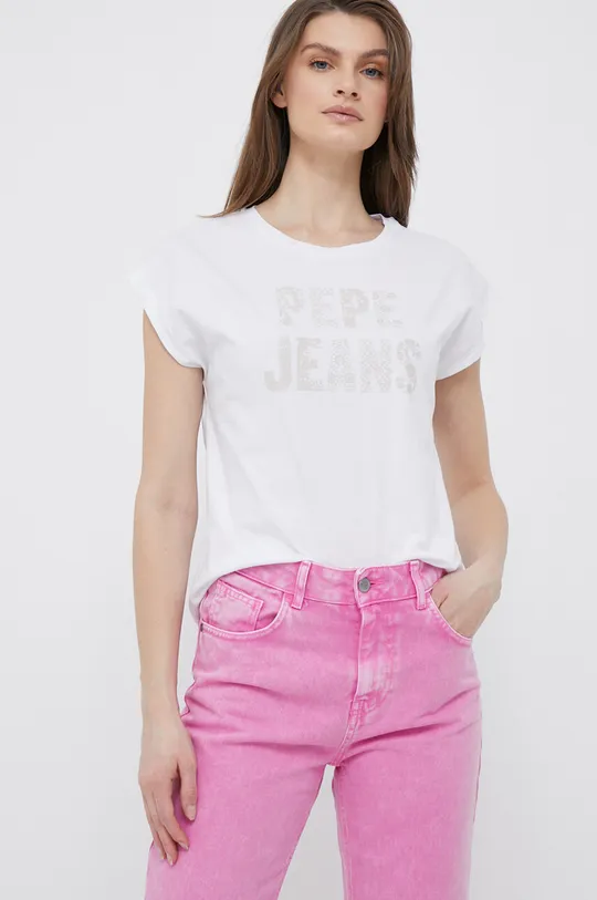 fehér Pepe Jeans pamut póló Női