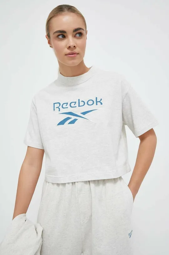 gray Reebok Classic cotton T-shirt AE Big Logo Crop Women’s