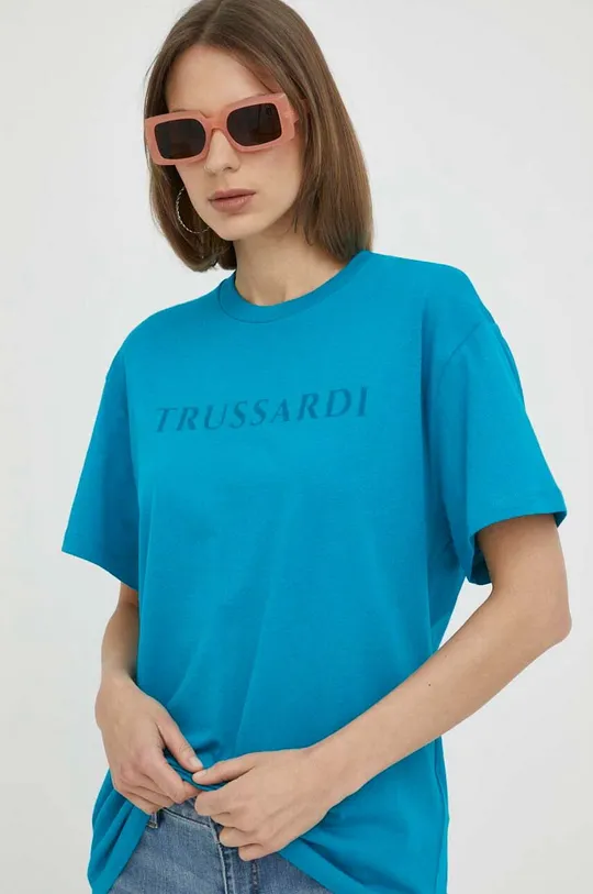 turkusowy Trussardi t-shirt bawełniany Damski