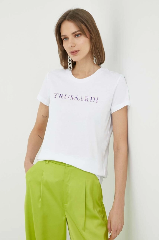 Βαμβακερό μπλουζάκι Trussardi λευκό