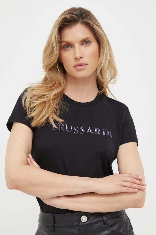 czarny Trussardi t-shirt bawełniany Damski