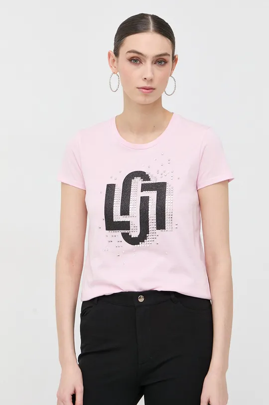 Βαμβακερό μπλουζάκι Liu Jo ροζ
