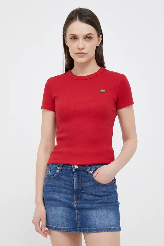 κόκκινο Βαμβακερό μπλουζάκι Lacoste Γυναικεία