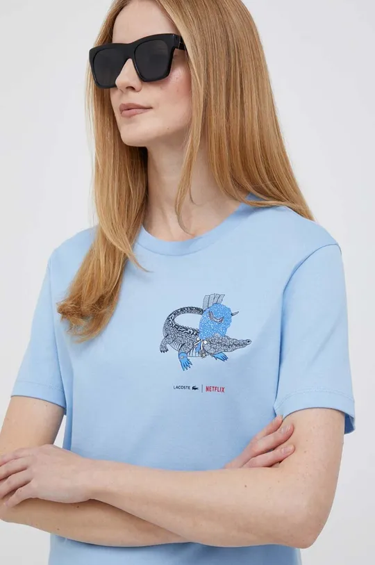 μπλε Βαμβακερό μπλουζάκι Lacoste x Netflix Γυναικεία