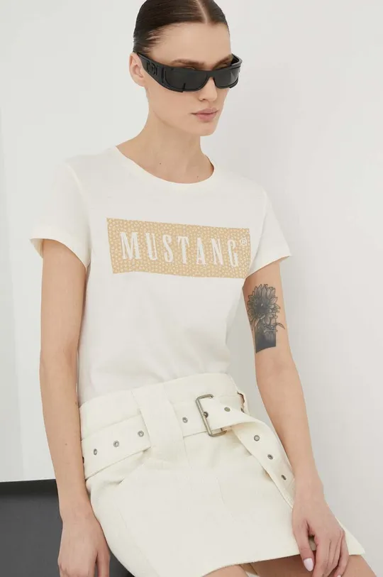 μπεζ Βαμβακερό μπλουζάκι Mustang Γυναικεία