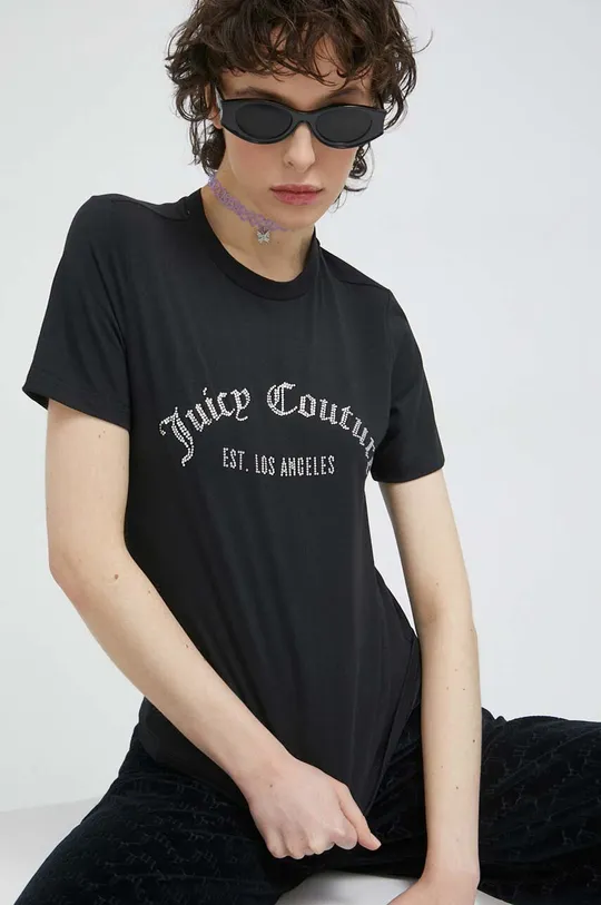 μαύρο Βαμβακερό μπλουζάκι Juicy Couture Γυναικεία