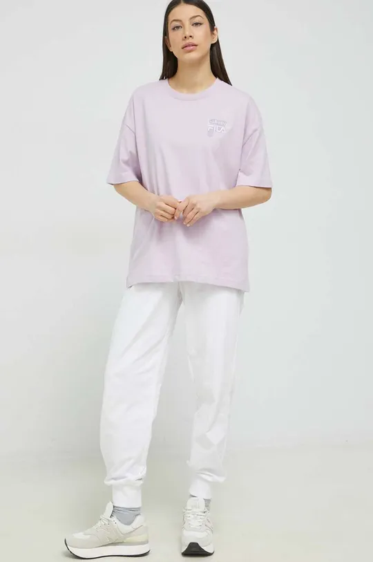 Βαμβακερό μπλουζάκι Fila μωβ