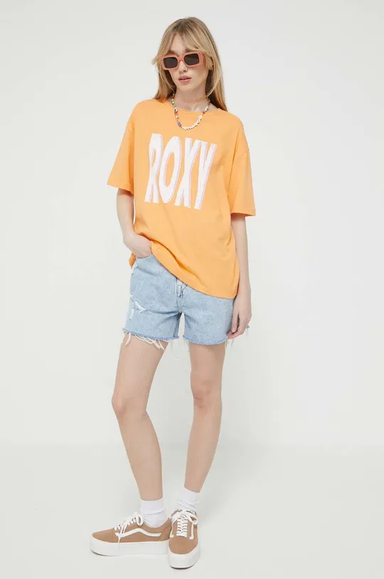 Bombažna kratka majica Roxy oranžna