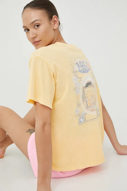 κίτρινο Βαμβακερό μπλουζάκι Roxy Γυναικεία