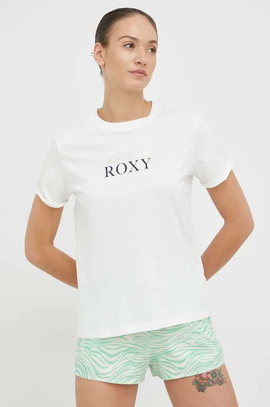 Βαμβακερό μπλουζάκι Roxy λευκό