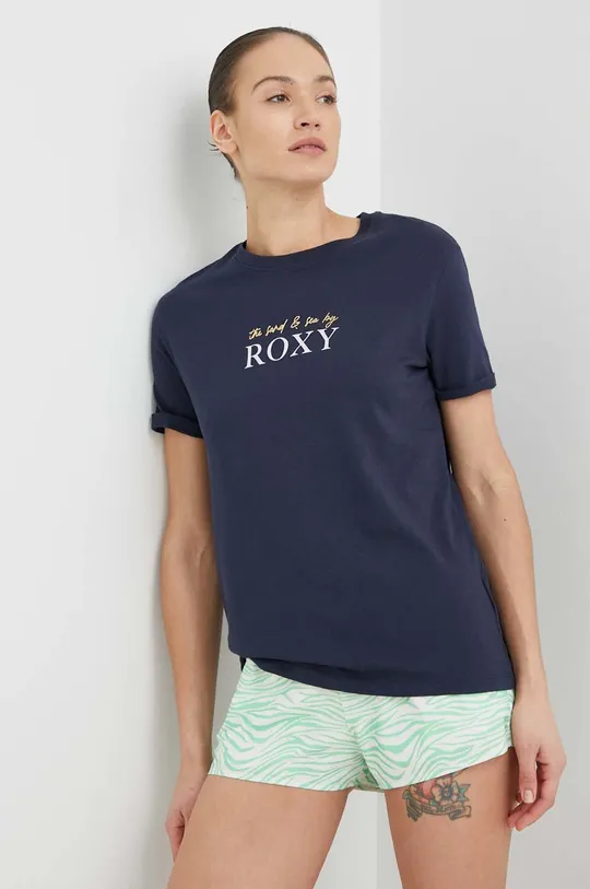 Βαμβακερό μπλουζάκι Roxy σκούρο μπλε