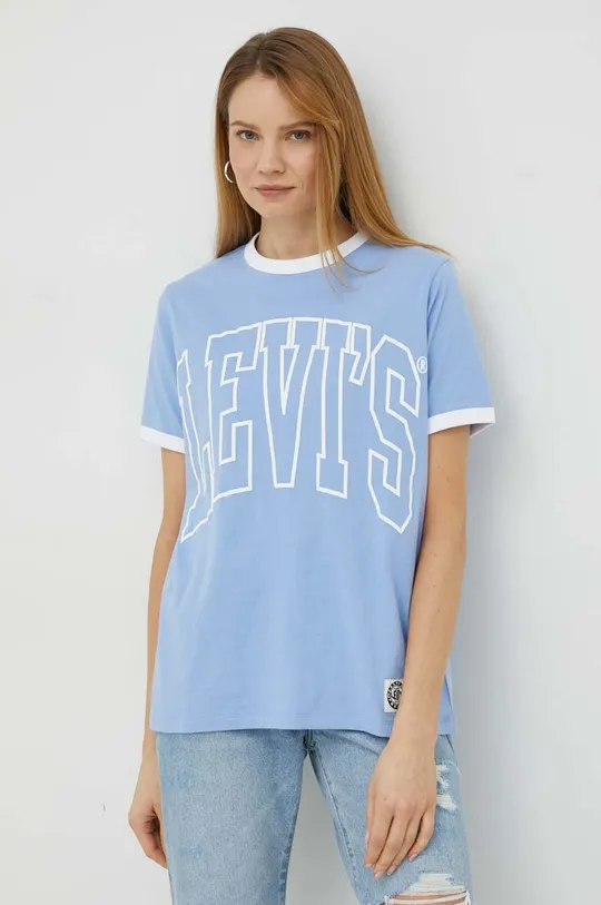 modra Bombažna kratka majica Levi's Ženski