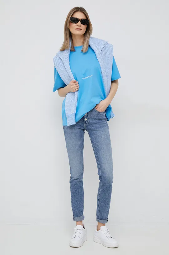 Хлопковая футболка Calvin Klein Jeans голубой