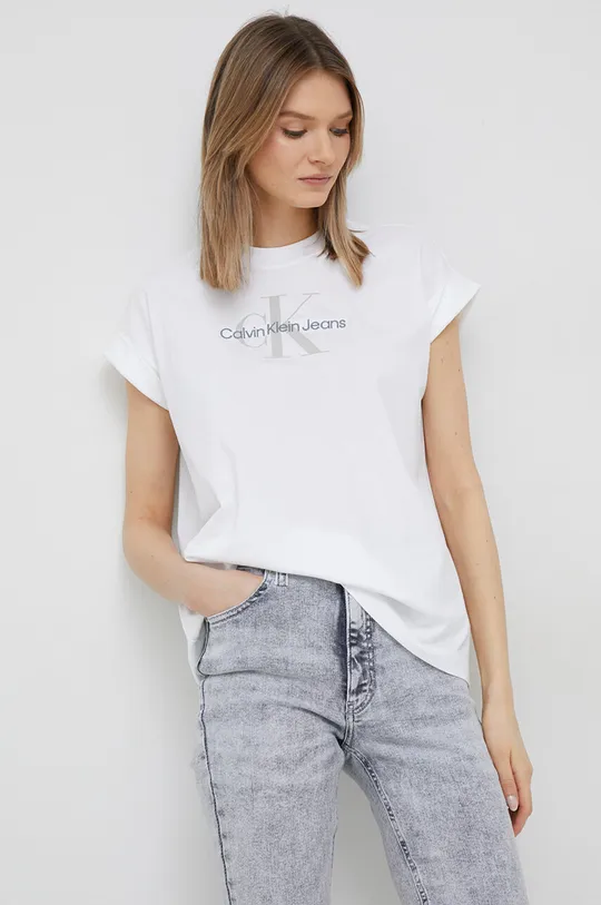 білий Бавовняна футболка Calvin Klein Jeans Жіночий