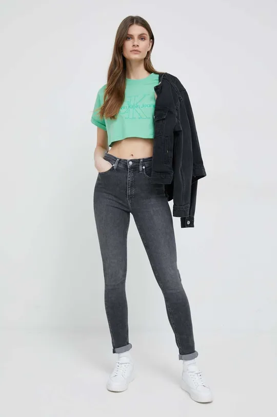 Bombažna kratka majica Calvin Klein Jeans zelena