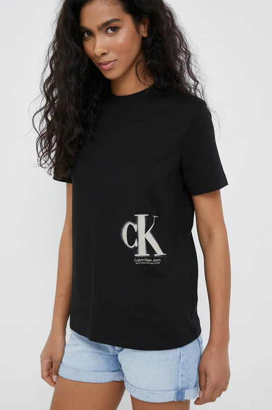 μαύρο Βαμβακερό μπλουζάκι Calvin Klein Jeans Γυναικεία