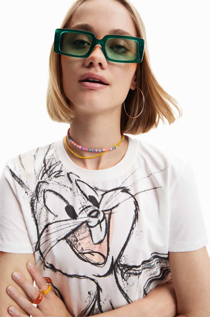 Desigual tricou din bumbac x Looney Tunes alb