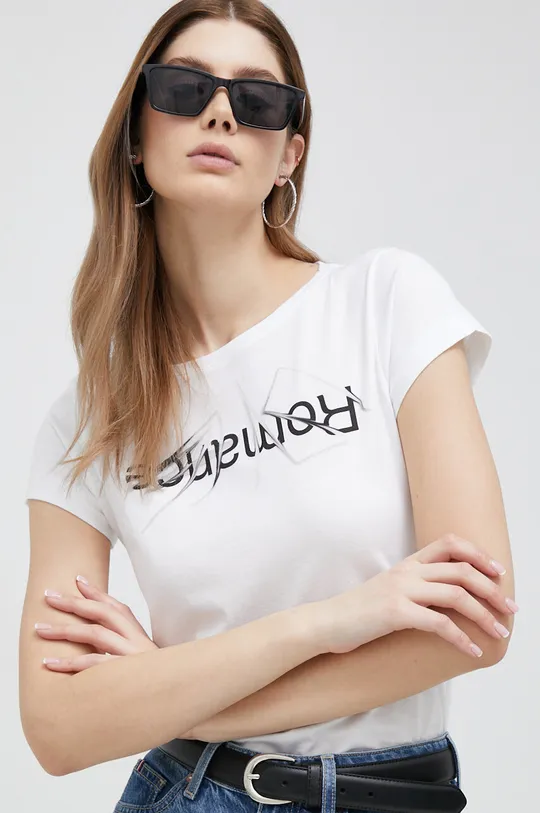 biały Sisley t-shirt bawełniany Damski
