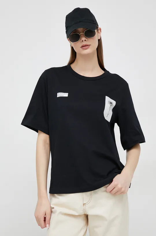 чорний Бавовняна футболка Sisley Жіночий