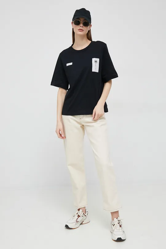 Βαμβακερό μπλουζάκι Sisley μαύρο