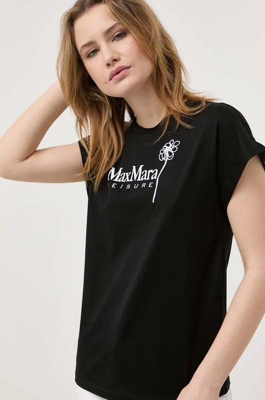 μαύρο Βαμβακερό μπλουζάκι Max Mara Leisure Γυναικεία