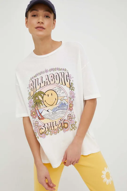 λευκό Βαμβακερό μπλουζάκι Billabong X SMILEY Γυναικεία