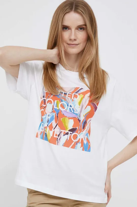 λευκό Βαμβακερό μπλουζάκι United Colors of Benetton Γυναικεία